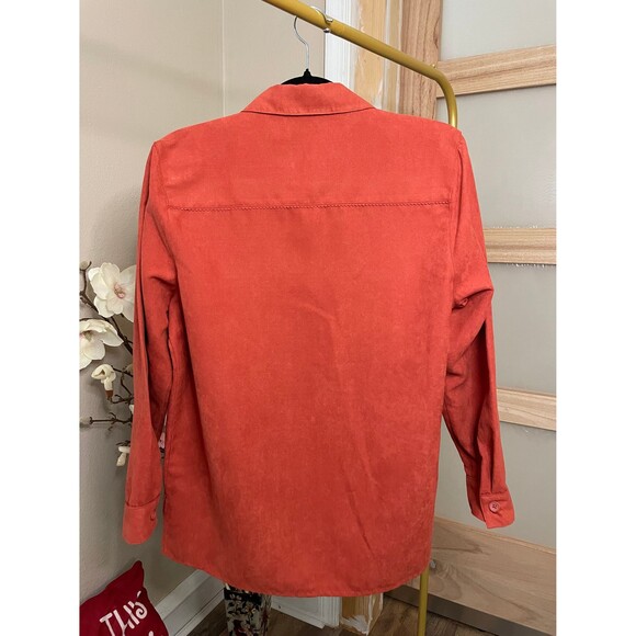Studio Works Button Down Women Suede Shirt Autumn Orage Collared sz Petite M - Picture 4 of 8